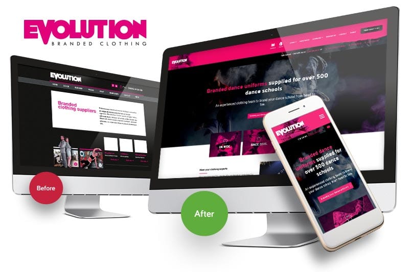 Evolution Branded Clothing before and after web design in Margate by 9G websites