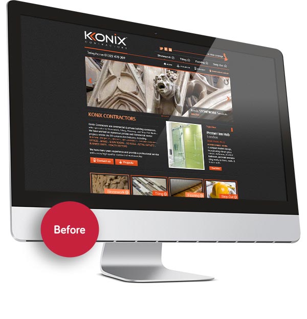 Konix Contractors website before new design