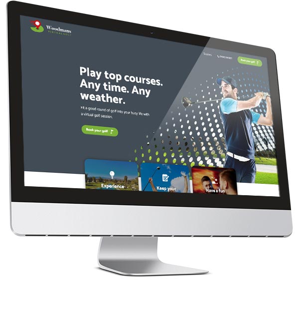 Woodmans Virtual Golf website design desktop mockup 01